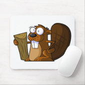 Een klapt Cartoon Beaver-teken dat een log bevat Muismat (Met muis)