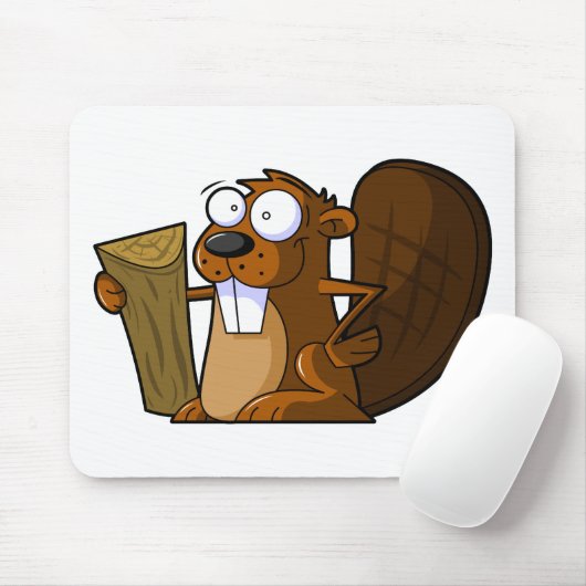 Een klapt Cartoon Beaver-teken dat een log bevat Muismat (Met muis)