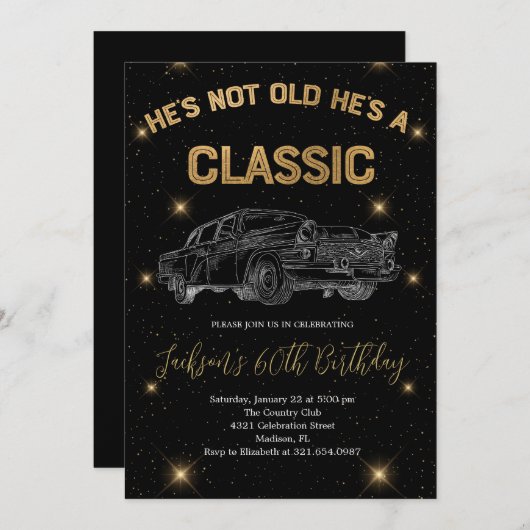  een klassiek autoverjaardagsfeestje kaart (Voorkant / Achterkant)