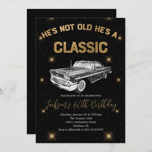  een klassiek autoverjaardagsfeestje kaart (Voorkant / Achterkant)