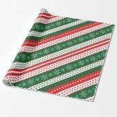 Een klassiek kerstpatroon streept rode sneeuwvlokk cadeaupapier (Uitgerold)
