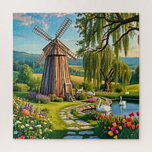 Een klassieke houten windmolen legpuzzel (Verticaal)