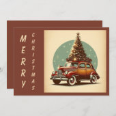 Een klassieke kerstboom en -auto feestdagenkaart (Voorkant / Achterkant)