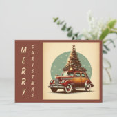 Een klassieke kerstboom en -auto feestdagenkaart (Staand voorkant)