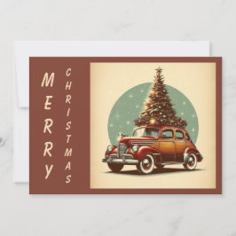Een klassieke kerstboom en -auto feestdagenkaart