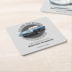 Een Klassieker Is Met Pensioen Blauwe Auto Pensioe Kartonnen Onderzetters