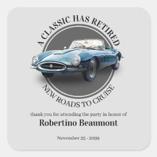 Een Klassieker Is Met Pensioen Blauwe Auto Pensioe Vierkante Sticker