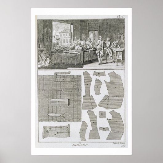 Een kleermaker-workshop en -patronen, van de 'Ency Poster (Voorkant)