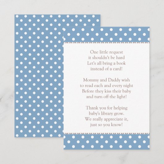 Een klein aanvraagformulier voor een blauw Baby sh Informatiekaartje (Voorkant / Achterkant)