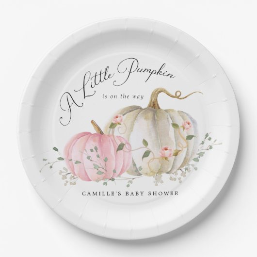 Een klein Baby shower Bord van een pumpkin-meisje (Voorkant)