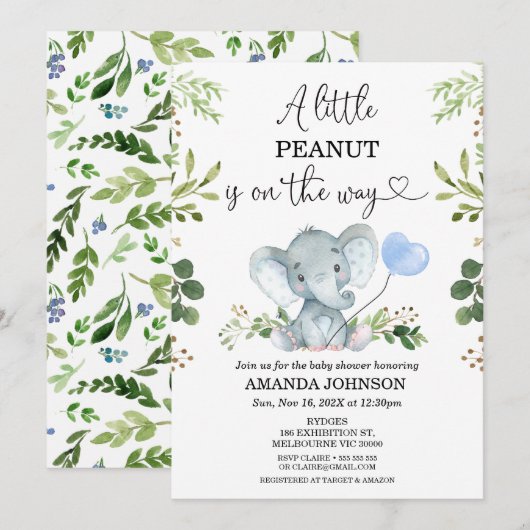 Een klein Baby shower pindakaas-olifant Kaart (Voorkant / Achterkant)
