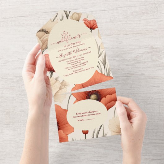 Een klein Baby shower van een meisje met wilde blo All In One Uitnodiging (Afscheurbaar)