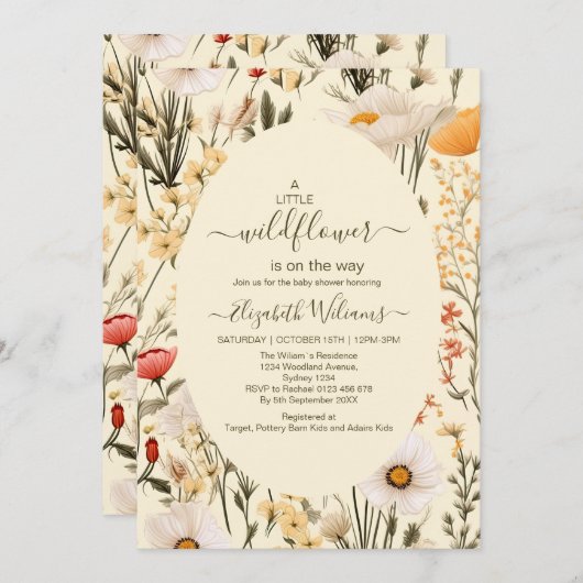 Een klein Baby shower van een meisje met wilde blo Kaart (Voorkant / Achterkant)