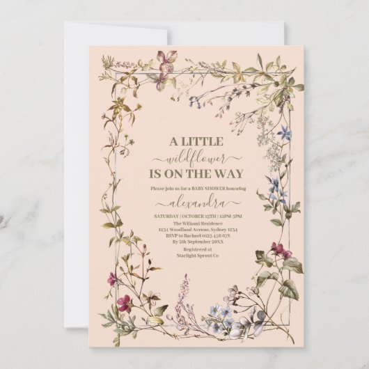 Een klein Baby shower van een meisje met wilde blo Kaart (Voorkant)