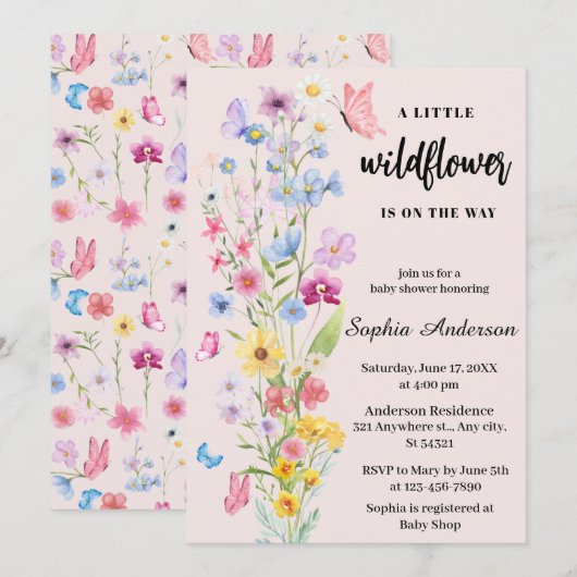 Een klein Baby shower van een meisje met wilde blo Kaart (Voorkant / Achterkant)