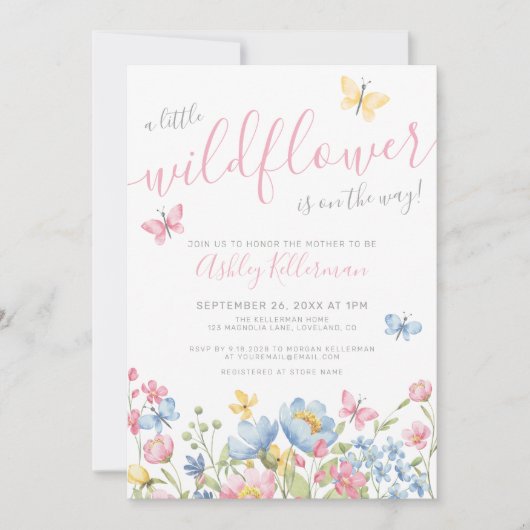 Een klein Baby shower van een meisje met wilde blo Kaart (Voorkant)