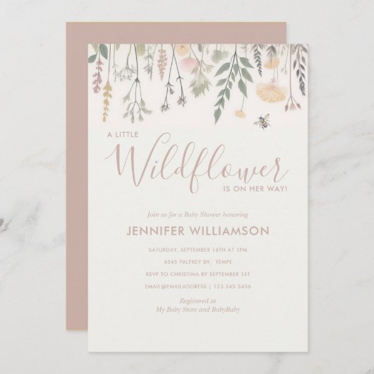 Een klein Baby shower van een meisje met wilde blo Kaart (Voorkant / Achterkant)