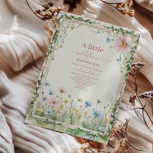 Een klein Baby shower van een meisje met wilde blo Kaart