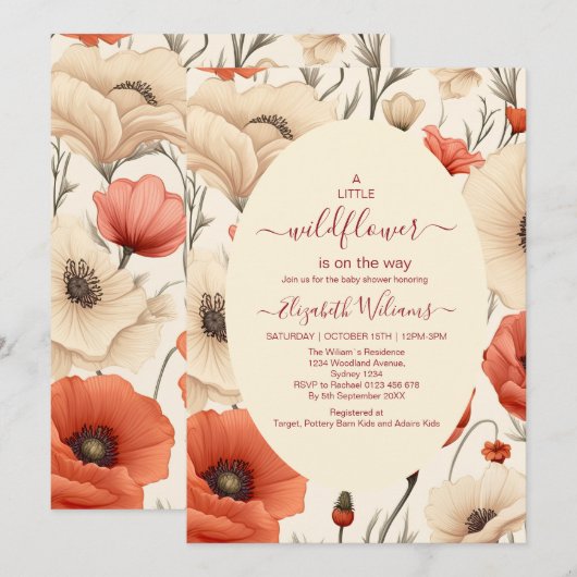 Een klein Baby shower van een meisje met wilde blo Kaart (Voorkant / Achterkant)