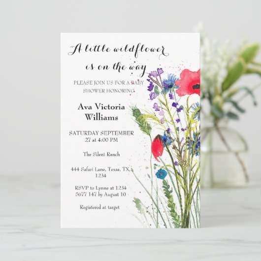 Een klein Baby shower van een meisje met wilde blo Kaart (Staand voorkant)