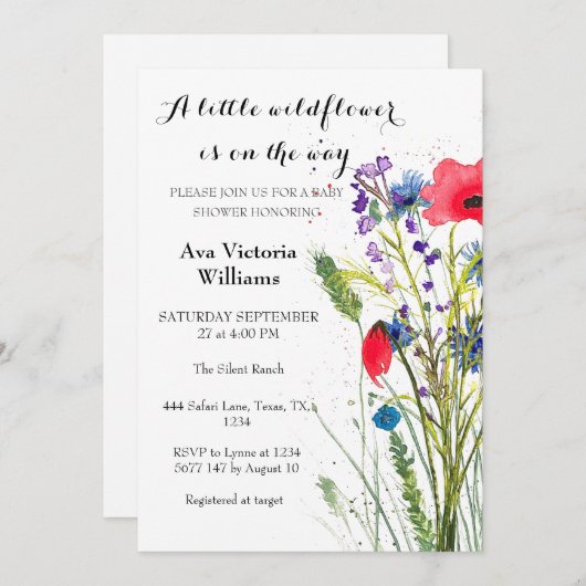 Een klein Baby shower van een meisje met wilde blo Kaart (Voorkant / Achterkant)