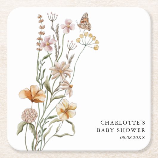 Een klein Baby shower van een meisje met wilde blo Kartonnen Onderzetters (Voorkant)