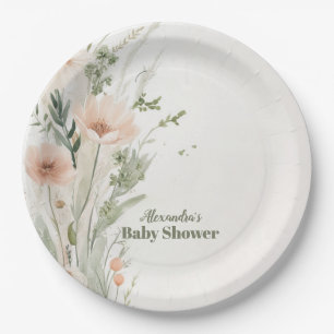 Een klein Baby shower van een meisje met wilde blo Papieren Bordje