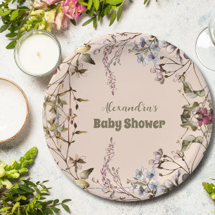 Een klein Baby shower van een meisje met wilde blo Papieren Bordje