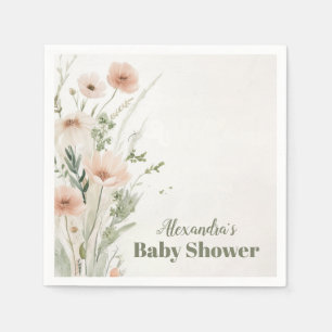 Een klein Baby shower van een meisje met wilde blo Servet