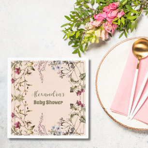 Een klein Baby shower van een meisje met wilde blo Servet