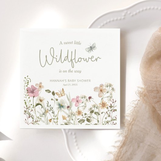 Een klein Baby shower van een meisje met wilde blo Servet