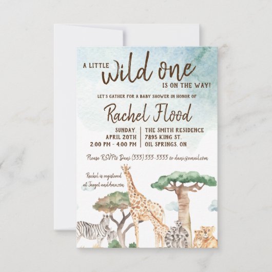 Een klein Baby shower van één Safari-dieren Kaart (Voorkant)