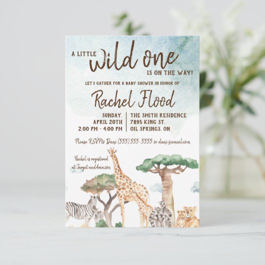 Een klein Baby shower van één Safari-dieren Kaart (Staand voorkant)