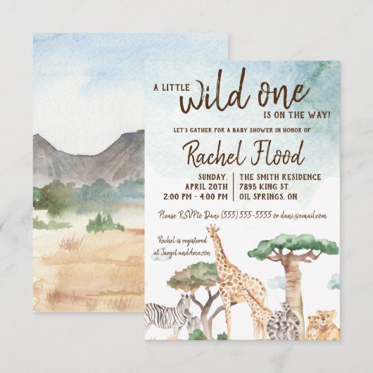 Een klein Baby shower van één Safari-dieren Kaart (Voorkant / Achterkant)