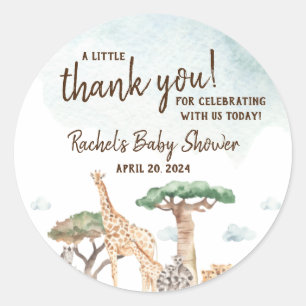 Een klein Baby shower van één Safari-dieren Ronde Sticker