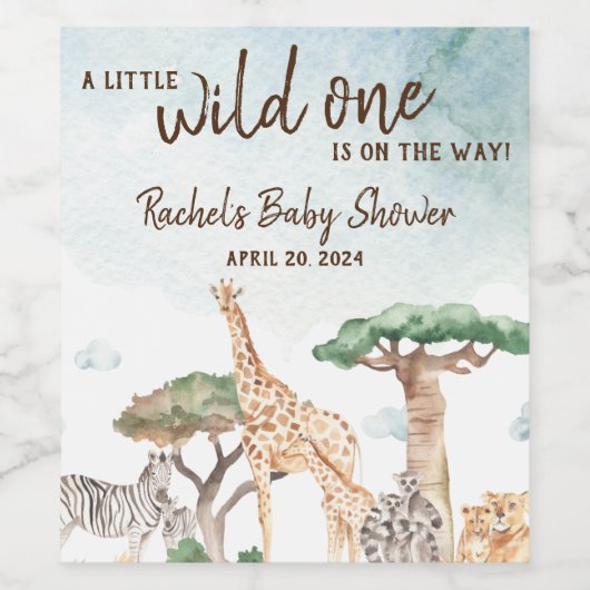 Een klein Baby shower van één Safari-dieren Wijn Etiket (Enkel label)