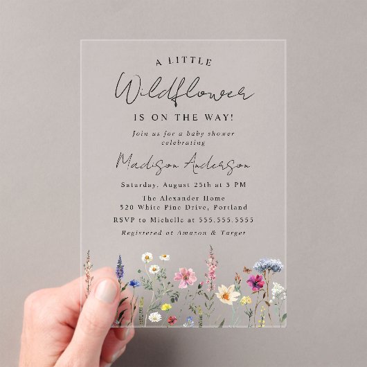 Een klein Baby shower van wilde bloemen Acryl Uitnodigingen (Insitu (Draagbaar))