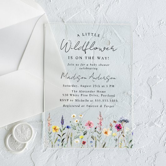 Een klein Baby shower van wilde bloemen Acryl Uitnodigingen