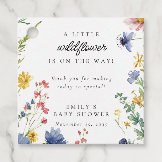 Een klein Baby shower van wilde bloemen Bedankjes Labels (Voorkant)