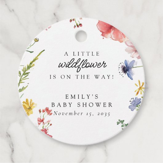 Een klein Baby shower van wilde bloemen Bedankjes Labels (Voorkant)
