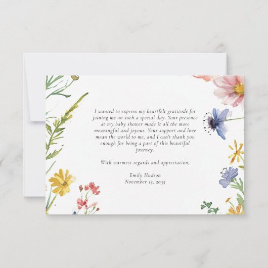 Een klein Baby shower van wilde bloemen Bedankkaart (Achterkant)