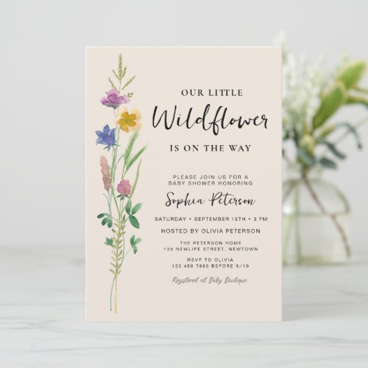Een klein Baby shower van wilde bloemen Kaart (Staand voorkant)