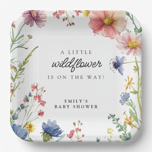 Een klein Baby shower van wilde bloemen Papieren Bordje (Voorkant)