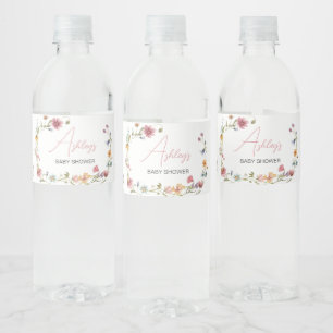 Een klein Baby shower van wilde bloemen Waterfles Etiket