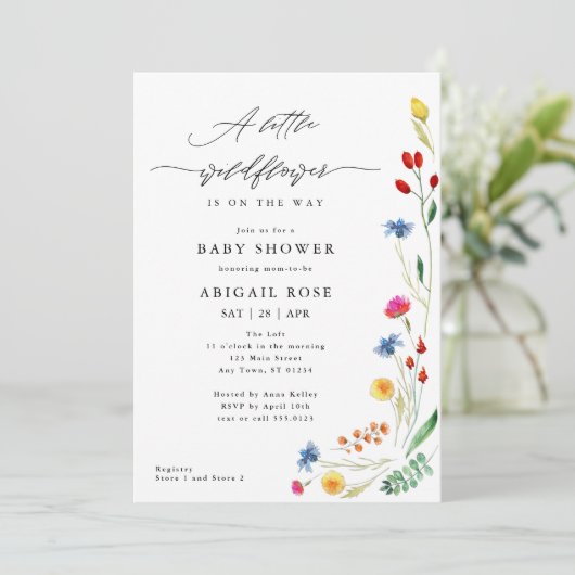 Een klein Baby shower van wilde bloemen, weide wil Kaart (Staand voorkant)