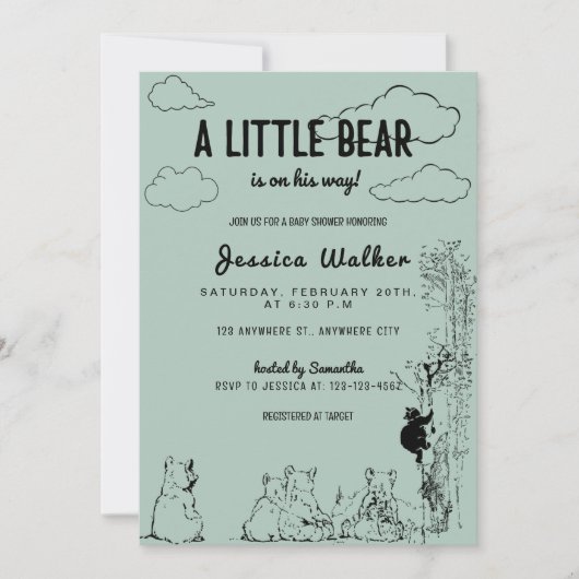 Een klein Beer is onderweg naar het Baby shower Kaart (Voorkant)