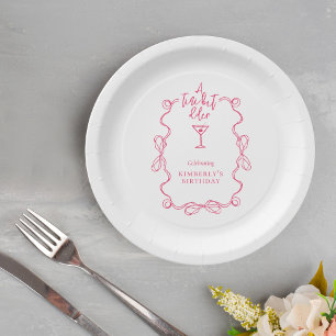 Een klein beetje ouder roze Wavy Border verjaardag Papieren Bordje