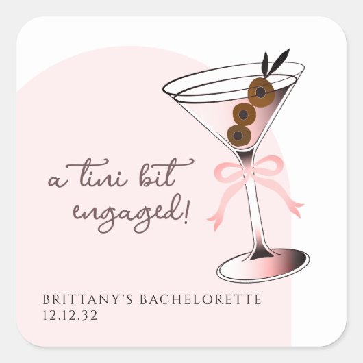 Een klein beetje verloofd Martini Pink Bachelorett Vierkante Sticker (Voorkant)