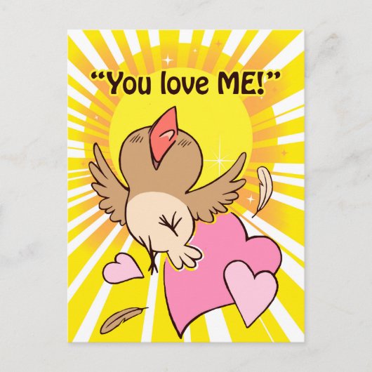 Een klein blij vogeltje gezegde dat je van me houd briefkaart (Voorkant)