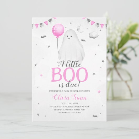 Een klein boe is bijna een Baby shower uitnodiging (Staand voorkant)